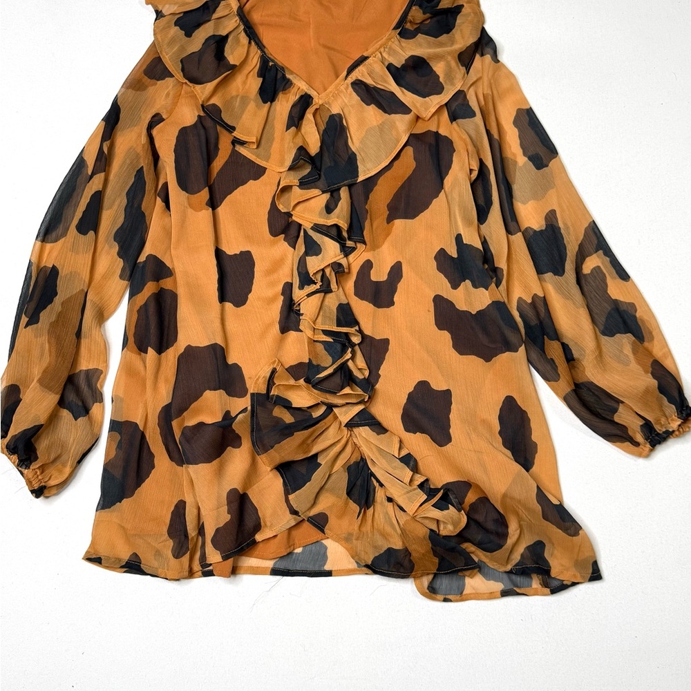 Nasty Gal Animal Print Oversized Ruffle Sheer Blouse Size 4